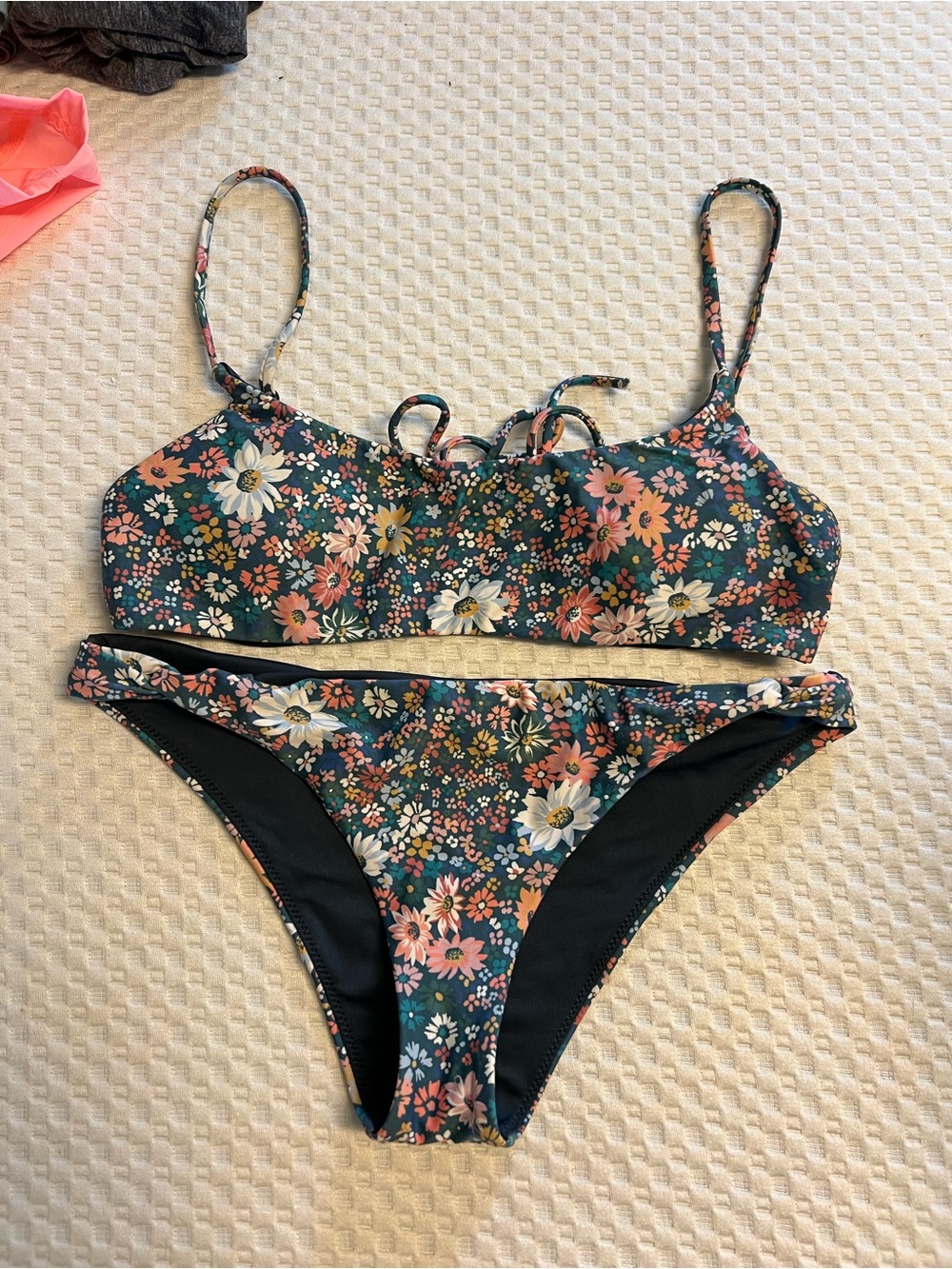 O'Neill Floral Bikini Bottoms - Teal, Coral & Cream